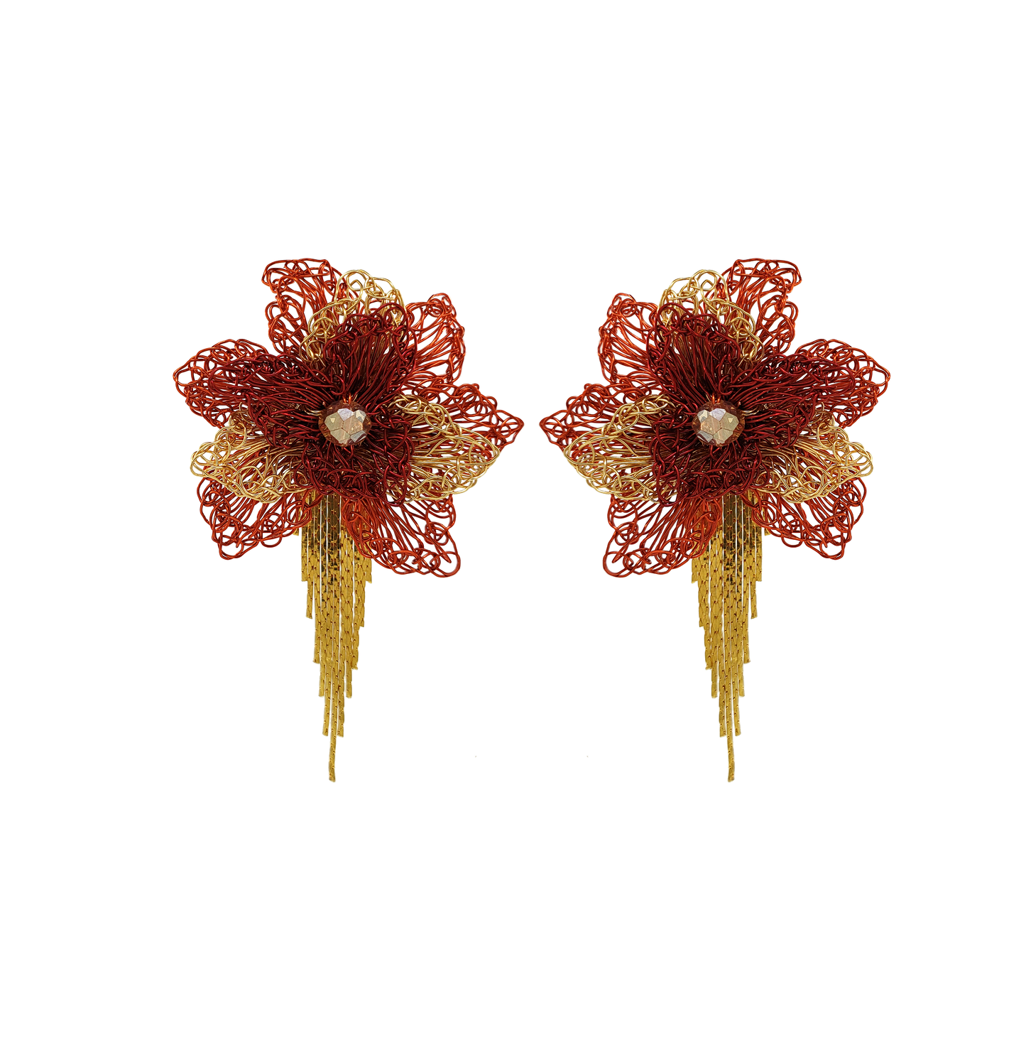 Copper Mix Rose Fringe Handmade Crochet Earrings