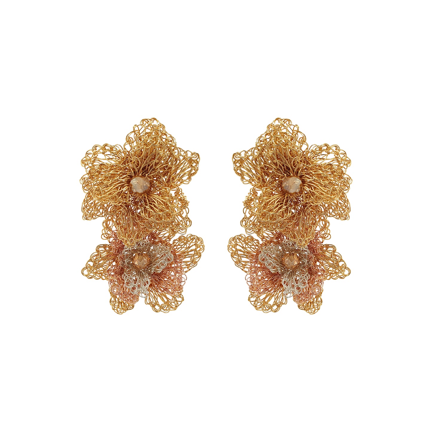 Trio Gold Mix Rose Handmade Crochet Earrings