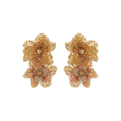 Trio Gold Mix Rose Handmade Crochet Earrings