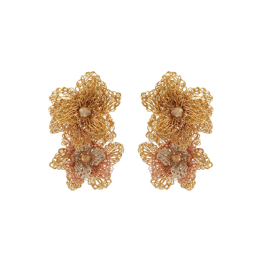 Trio Gold Mix Rose Handmade Crochet Earrings