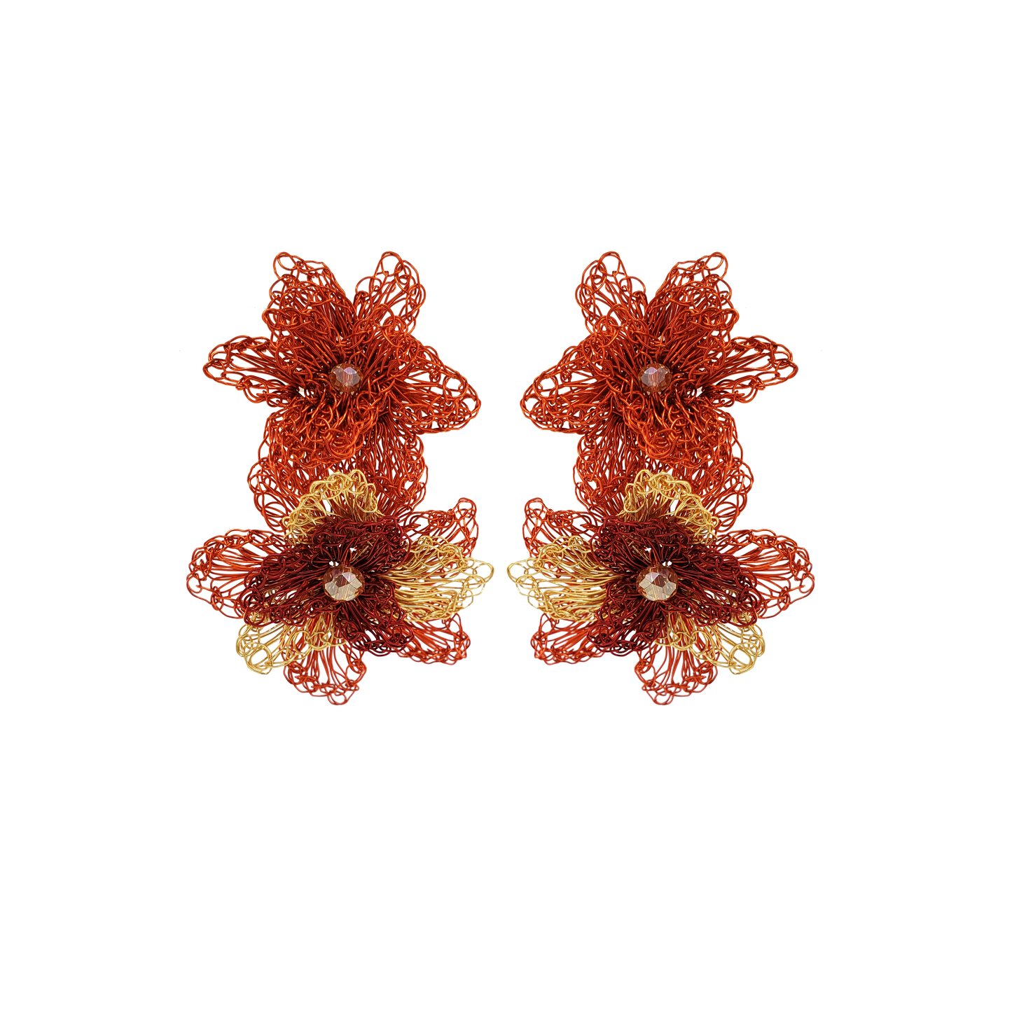Copper Mix Rose Handmade Crochet Earrings