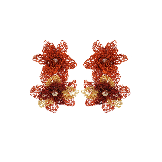 Copper Mix Rose Handmade Crochet Earrings