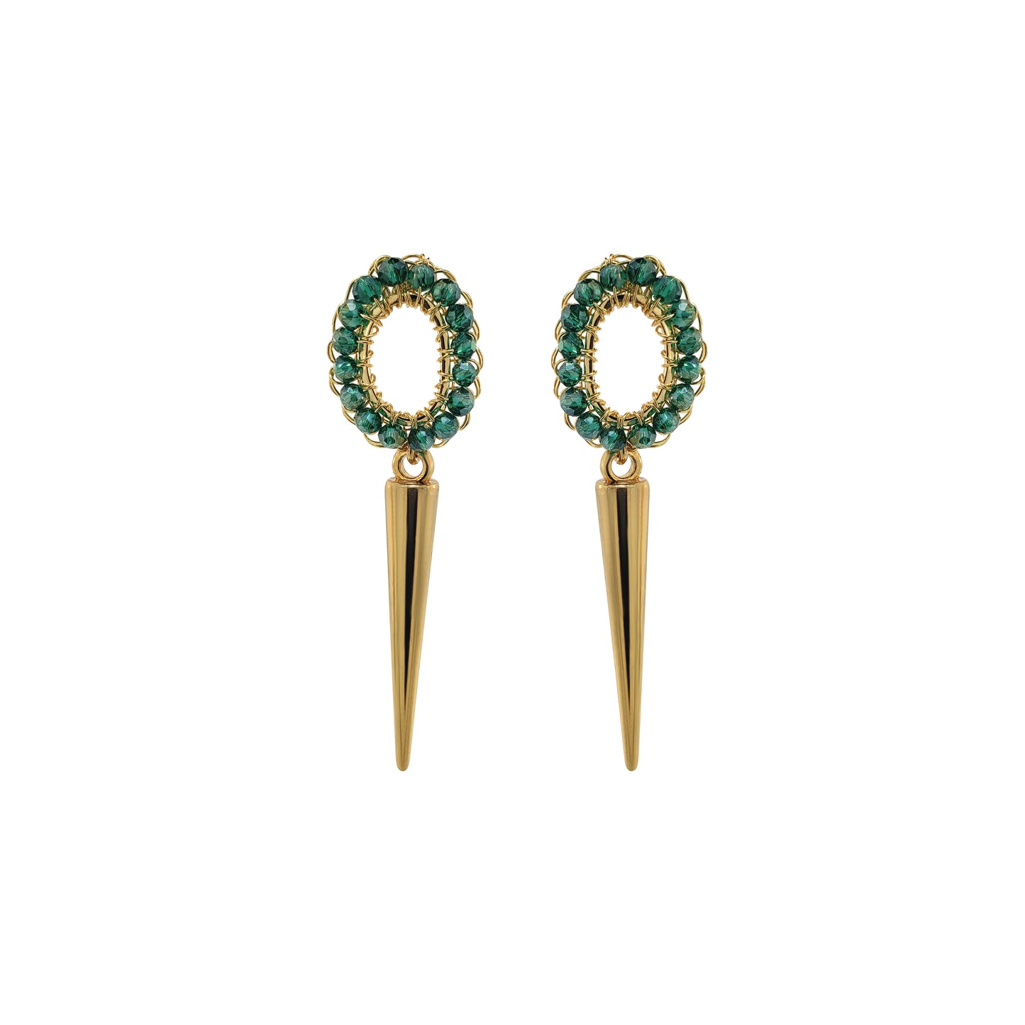 Emerald & Gold Urban Spike Handmade Crochet Earrings