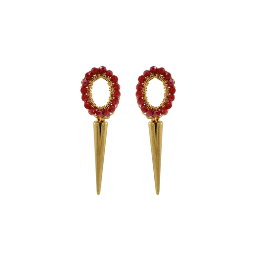 Red & Gold Urban Spike Handmade Crochet Earrings