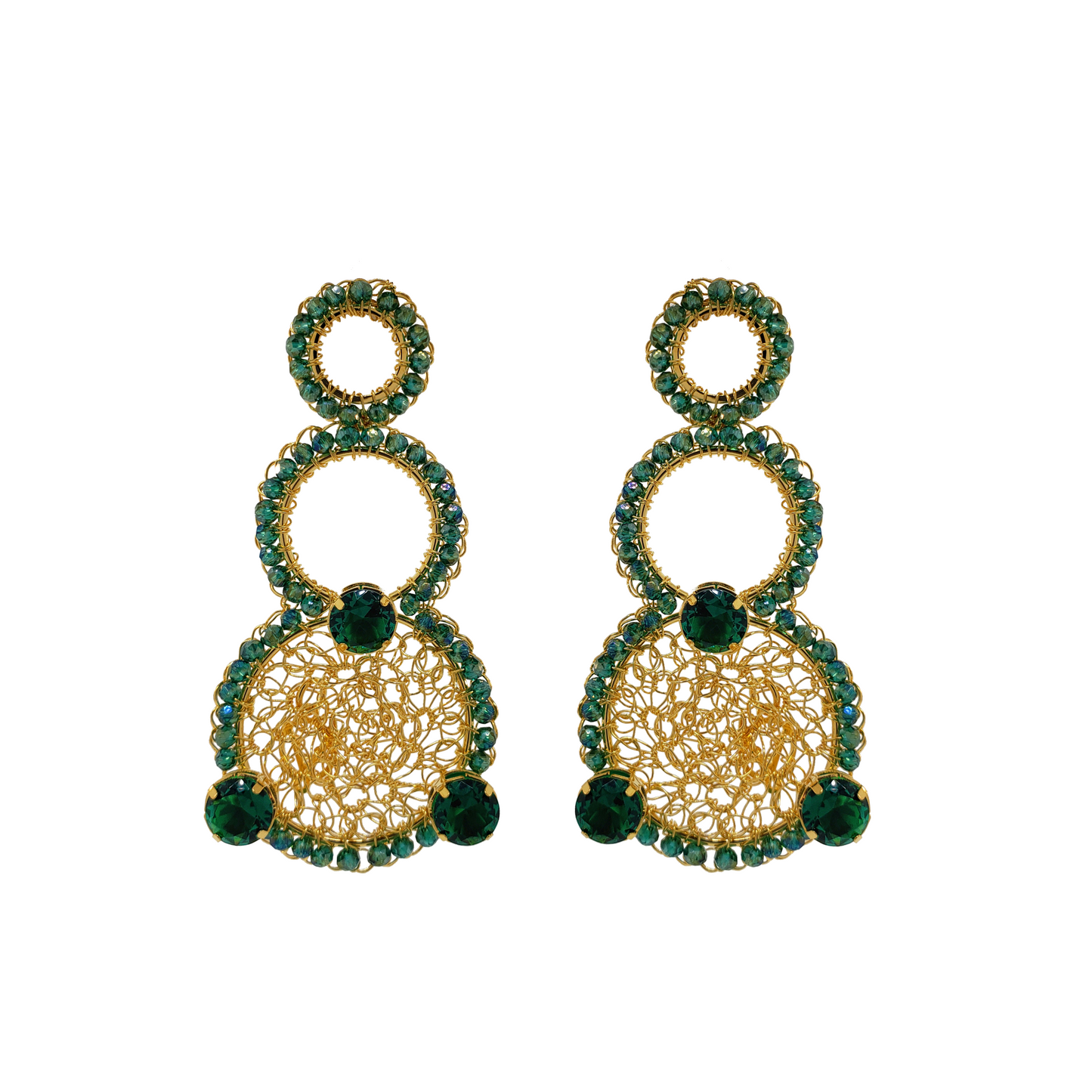 Emerald Cascade Prisma Handmade Crochet Earrings