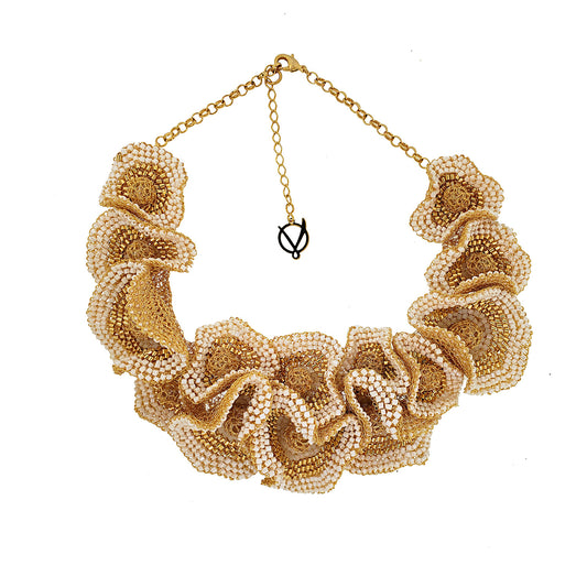 Camel Nude Mix Buttercup Bib Handmade Crochet Necklace