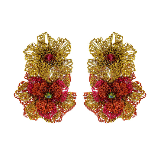 Neon Mix Rose Maxi Handmade Crochet Earrings