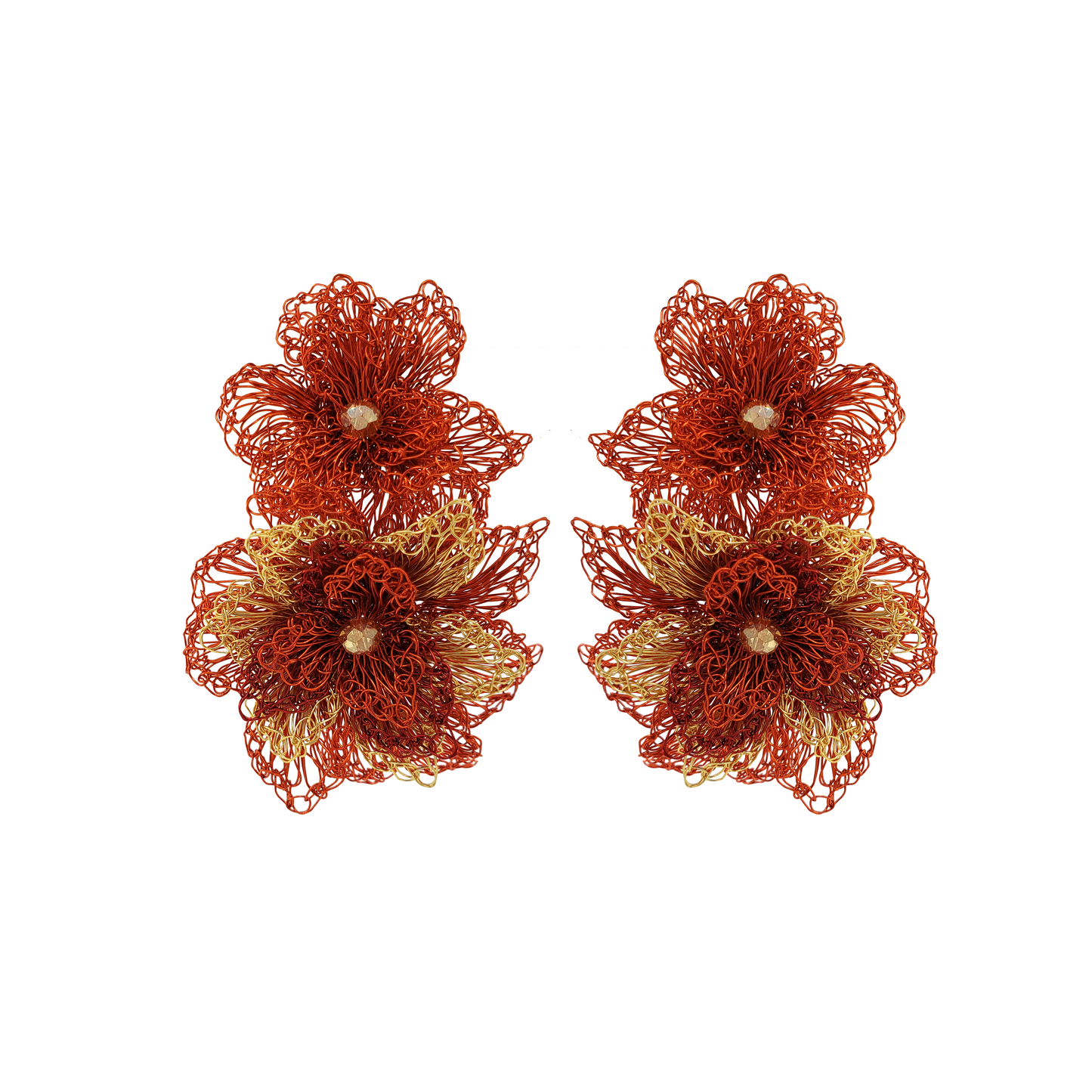 Copper Mix Rose Maxi Handmade Crochet Earrings