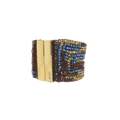 Bronze Blue Mix Handmade Crochet Signature Bracelet