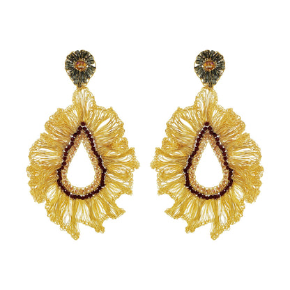 Red & Gold Ruffled Teardrop Handmade Crochet Large Earrings