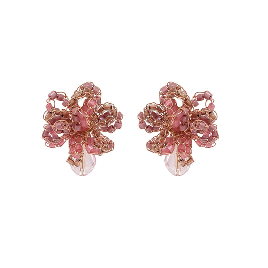 Rose Quartz Mix Drizzle Mini Post Handmade Earrings