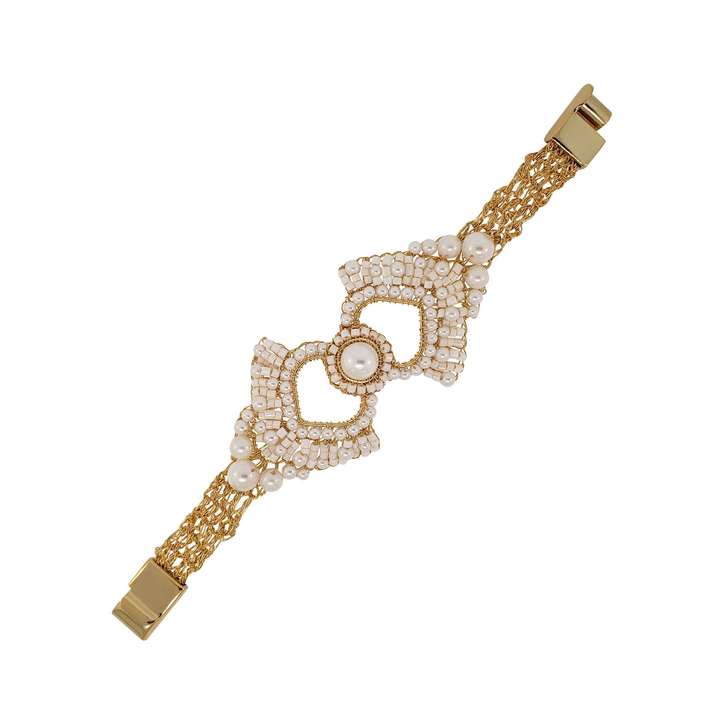 Pearl & Gold Queen's Heart Handmade Crochet Bracelet