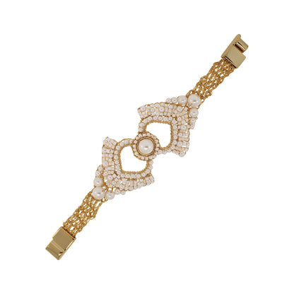 Pearl & Gold Queen's Heart Handmade Crochet Bracelet