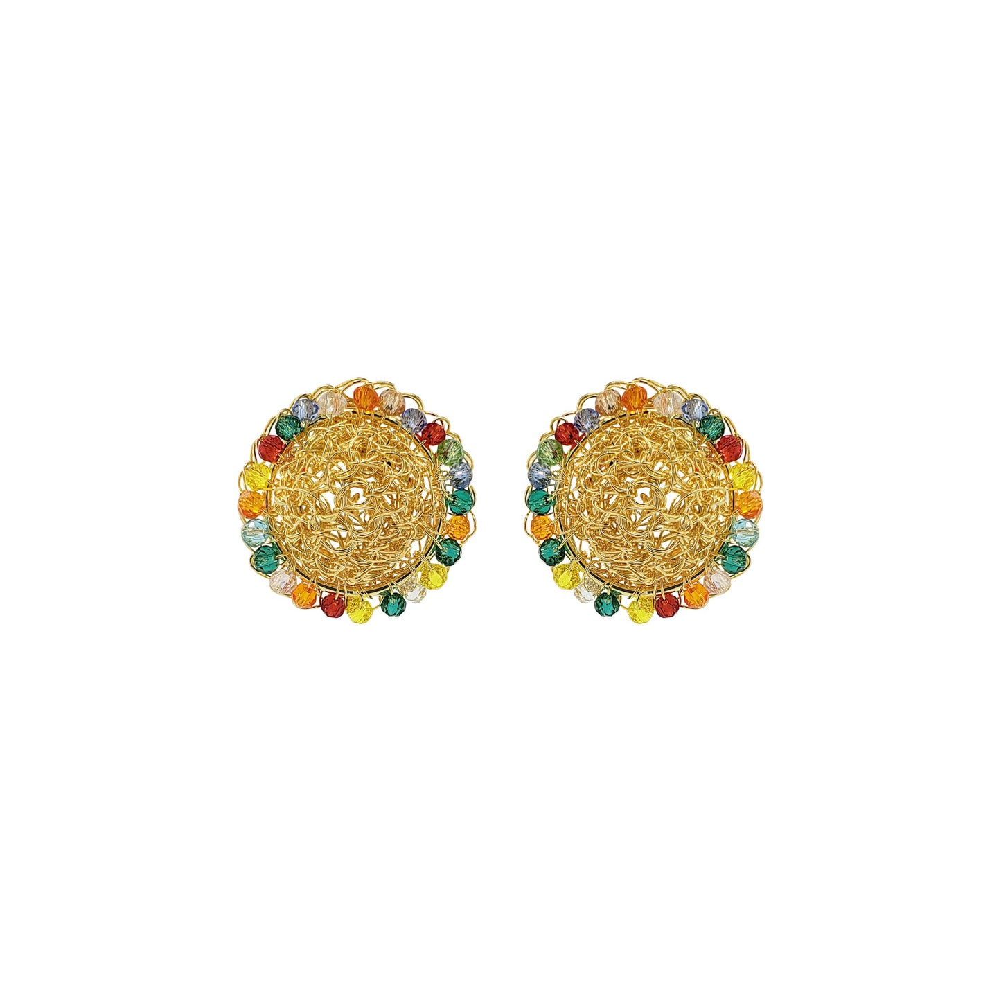 Multi & Gold Disco Posts Handmade Crochet Earrings