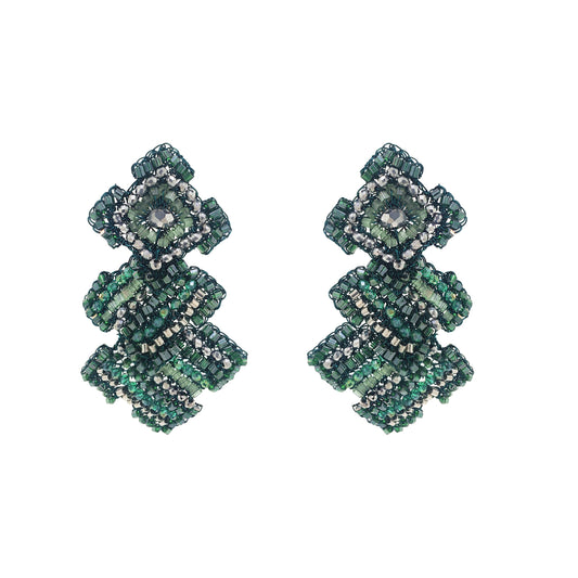 Moss Green Mix Puzzle Cascade Handmade Crochet Earrings