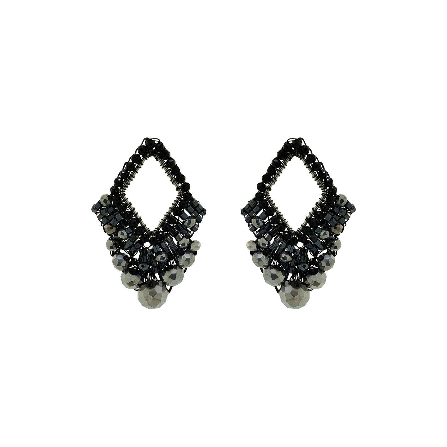 Royal Black Mix Diamond Suit Posts Handmade Crochet Earrings