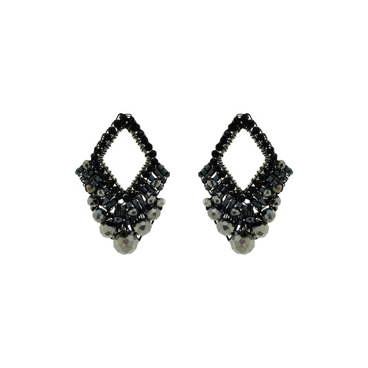 Royal Black Mix Diamond Suit Posts Handmade Crochet Earrings