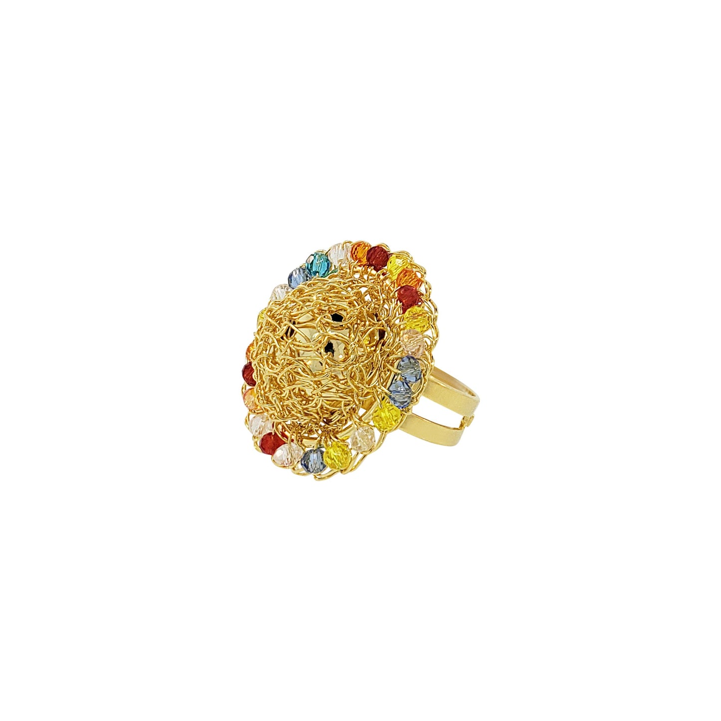 Multicolor & Gold Disco Handmade Crochet Ring