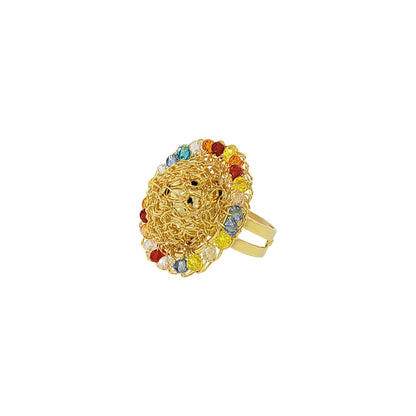 Multicolor & Gold Disco Handmade Crochet Ring