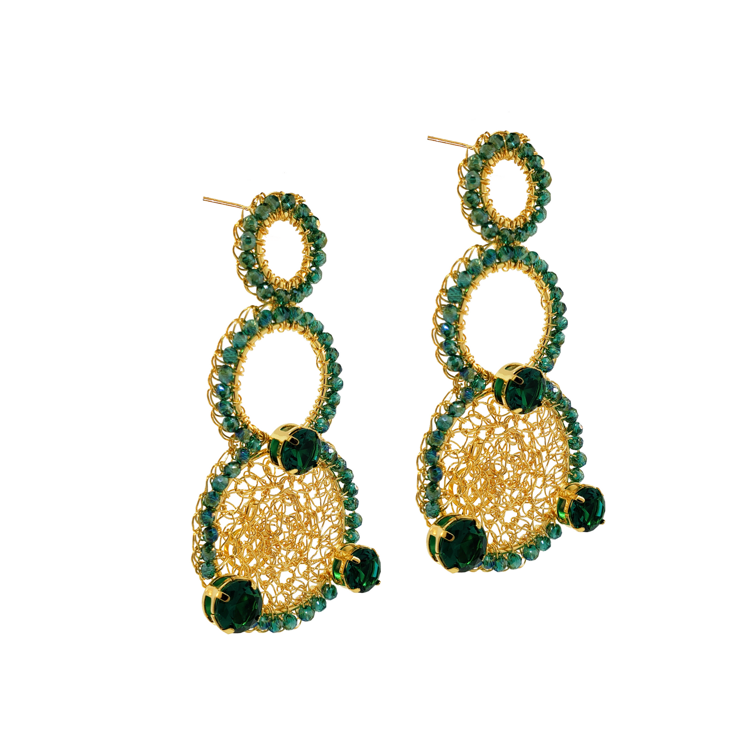 Emerald Cascade Prisma Handmade Crochet Earrings