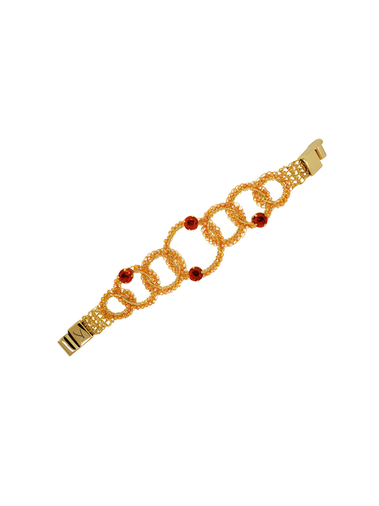 Coral & Gold Prisma Links Handmade Crochet Bracelet