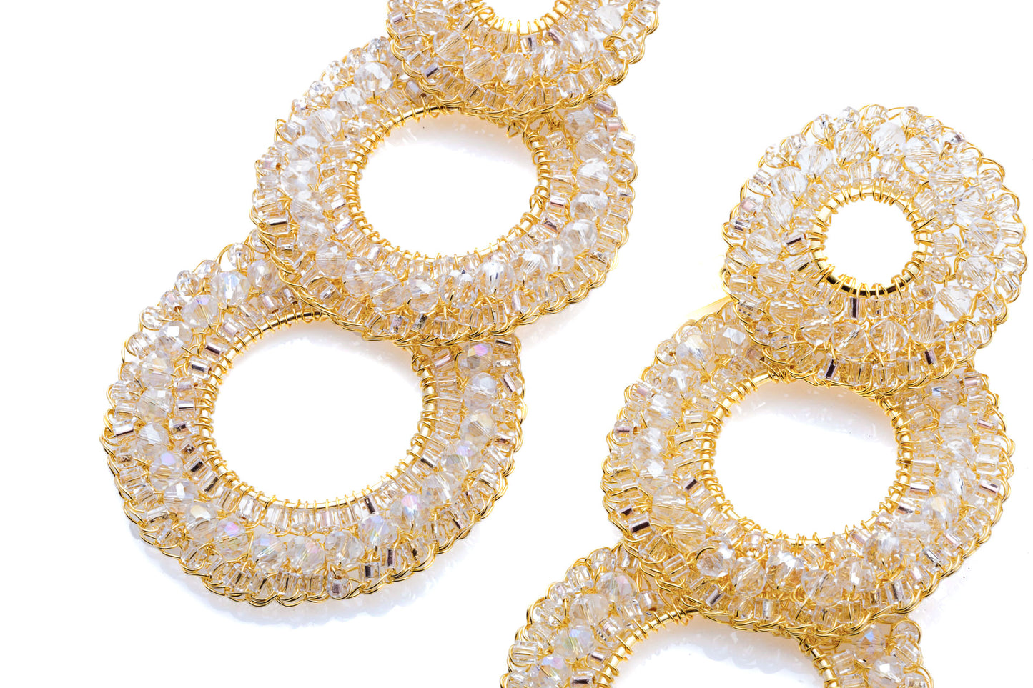 Clear & Gold Gush Handmade Crochet Earrings