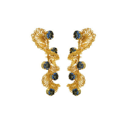 Ruffled Prism Sapphire Handmade Crochet Earrings