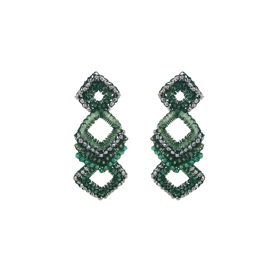 Moss Grenn Mix Tiles Cascade Handmade Crochet Earrings