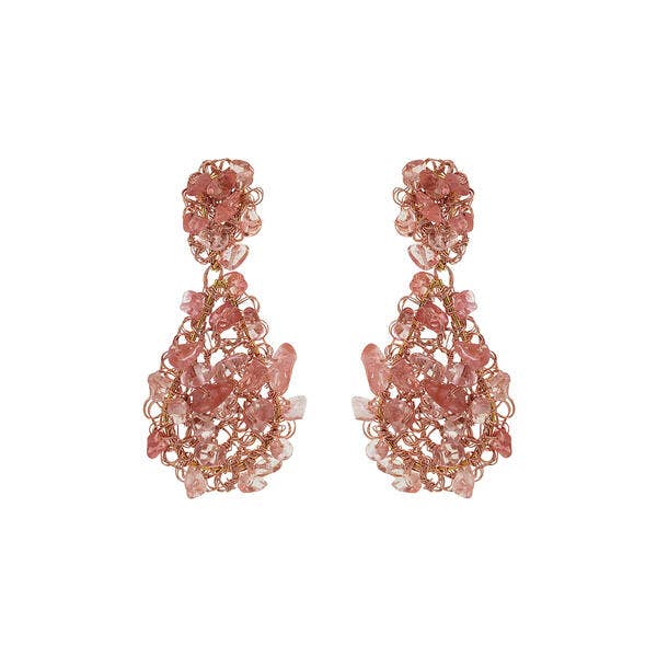 Rose Quartz Mix Rocks Teardrop Earrings