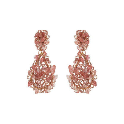 Rose Quartz Mix Rocks Teardrop Earrings