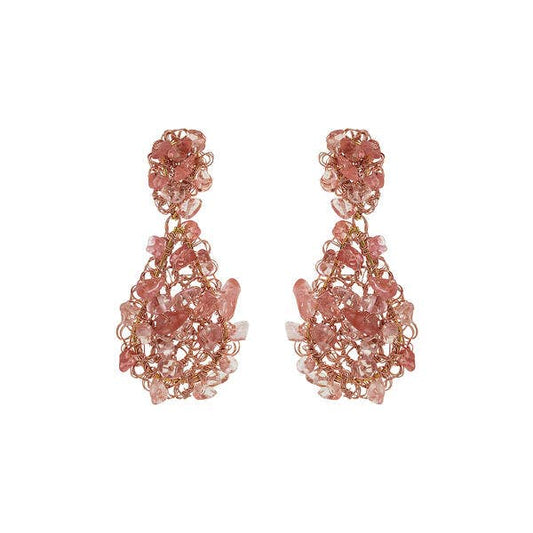 Rose Quartz Mix Rocks Teardrop Earrings
