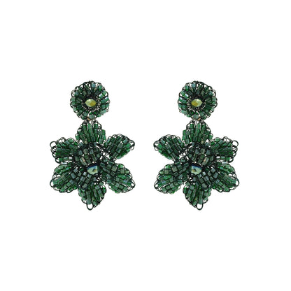 Moss Green Mini Blossom Handmade Crochet Earrings