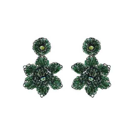 Moss Green Mini Blossom Handmade Crochet Earrings