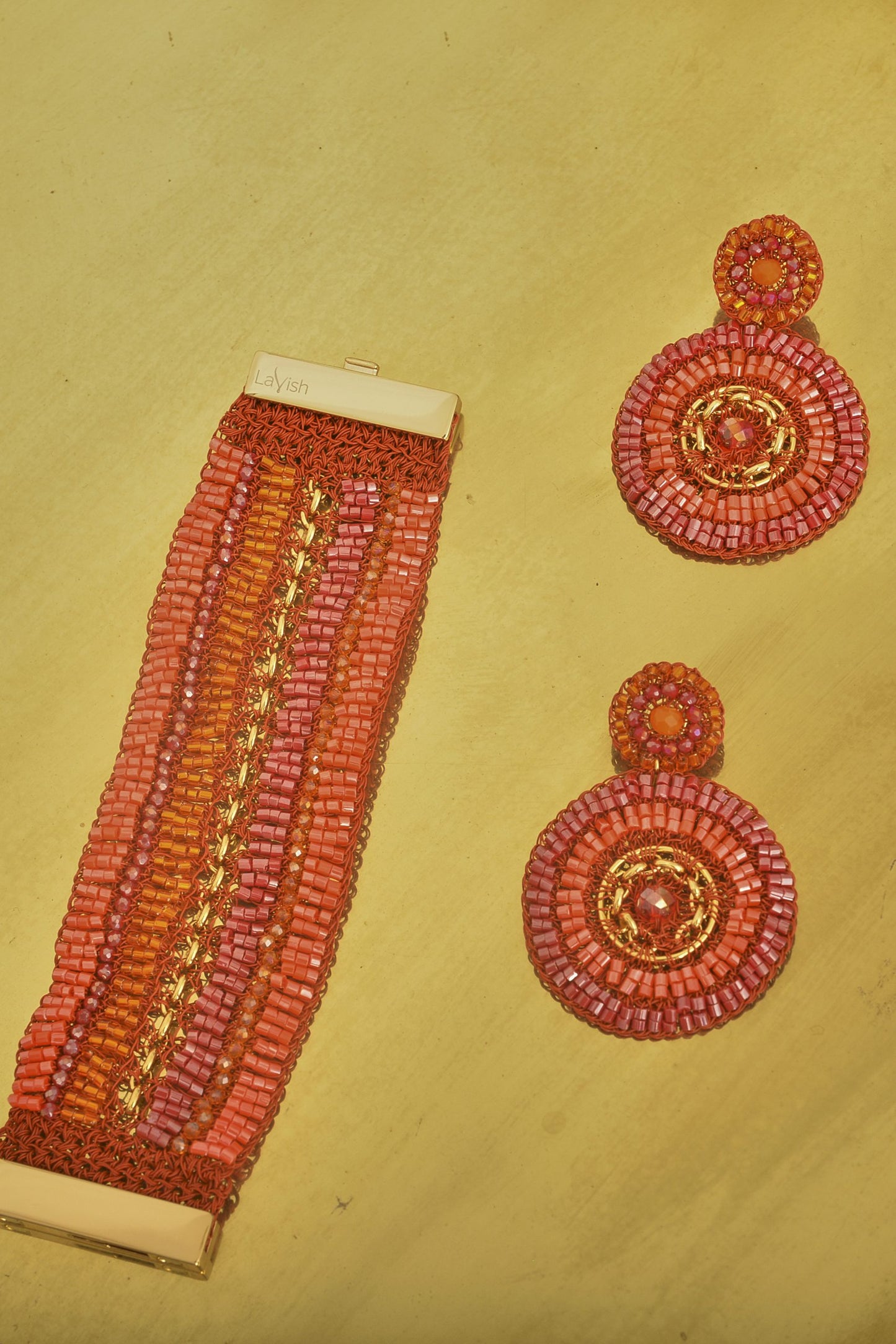 Coral Red Mix Ripples Handmade Crochet Earrings