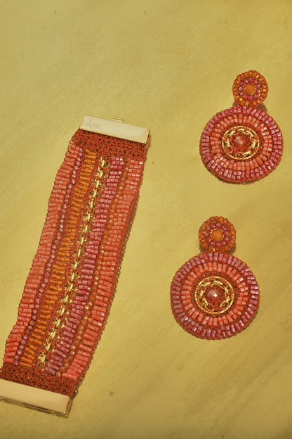 Coral Red Mix Ripples Handmade Crochet Earrings