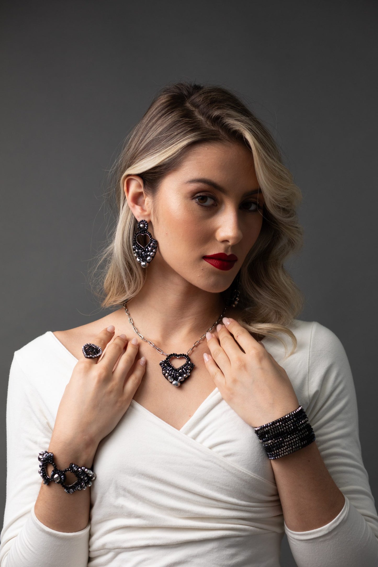 Royal Black Mix Queen's Heart Handmade Crochet Earrings