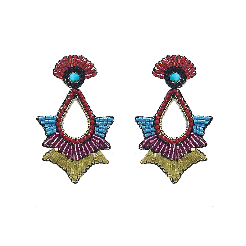 Dark Multi Modern Geometric Handmade Crochet Earrings