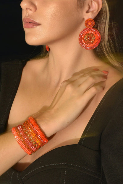 Coral Red Mix Ripples Handmade Crochet Earrings