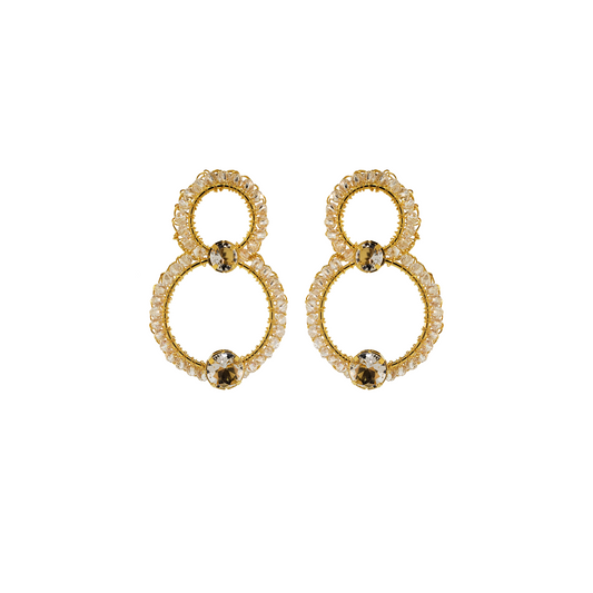 Crystal & Gold Prisma Open Double Handmade Crochet Earrings