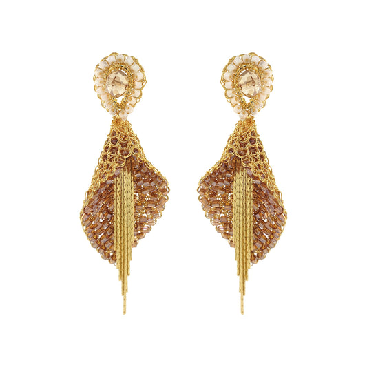 Golden Mix Calla Fringe Handmade Crochet Earrings