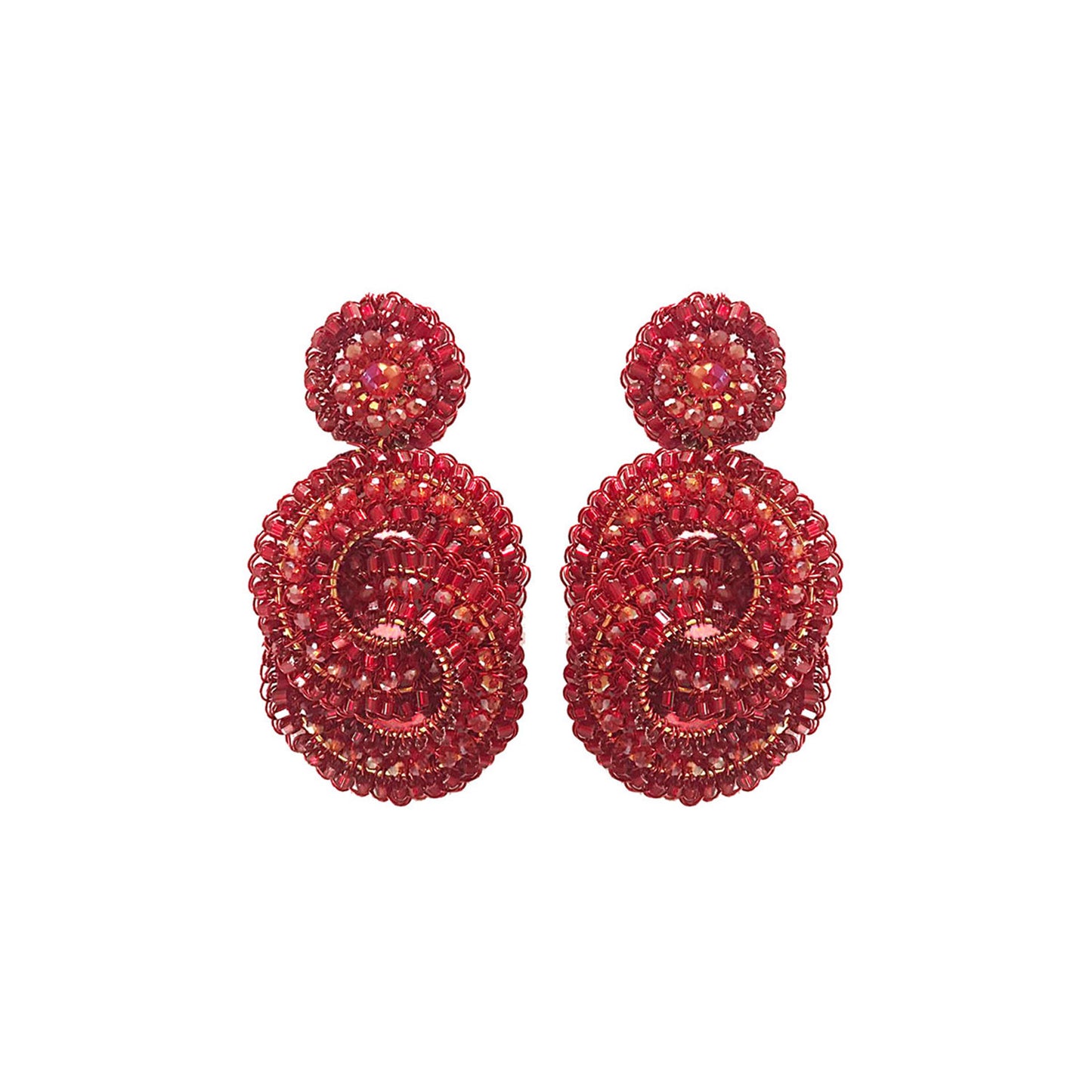 Red Interlocked Handmade Crochet Earrings