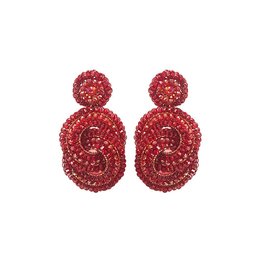 Red Interlocked Handmade Crochet Earrings