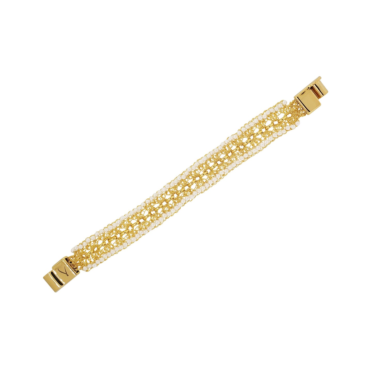 Pearl & Gold Flux Handmade Crochet Bracelet