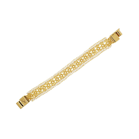 Pearl & Gold Flux Handmade Crochet Bracelet