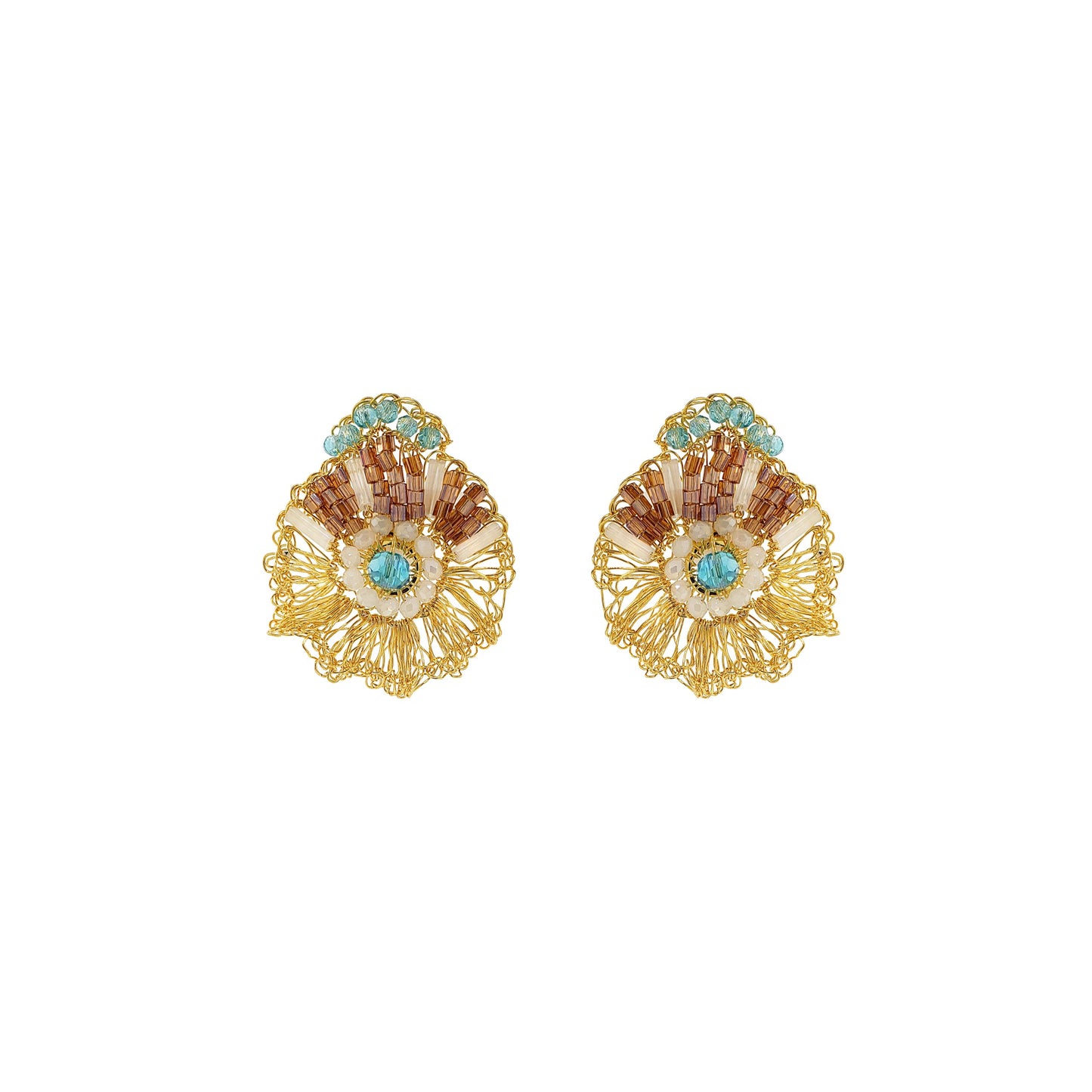 Seafoam Blue Mix Crown Mini Posts Handmade Crochet Earrings