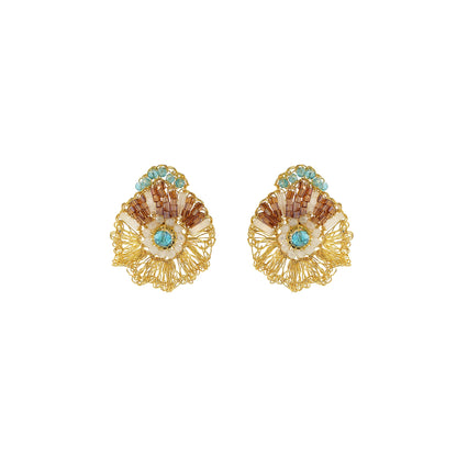 Seafoam Blue Mix Crown Mini Posts Handmade Crochet Earrings
