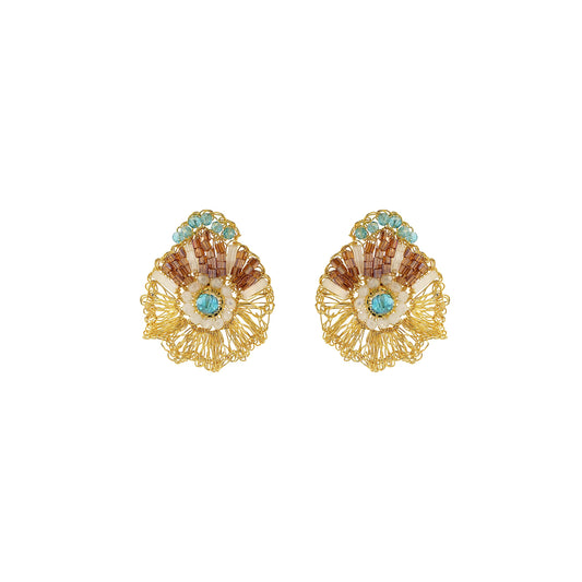 Seafoam Blue Mix Crown Mini Posts Handmade Crochet Earrings
