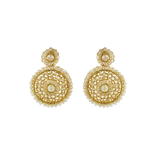 Clear & Gold Minerva Drop Handmade Crochet Earrings