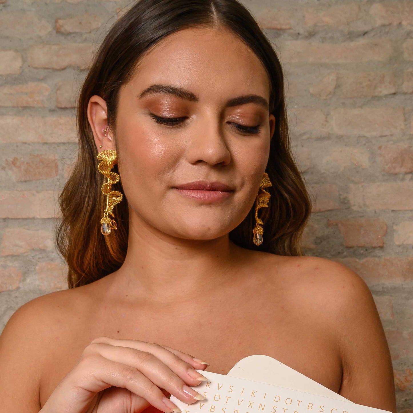 Amber & Gold Ella Handmade Crochet Long Earrings