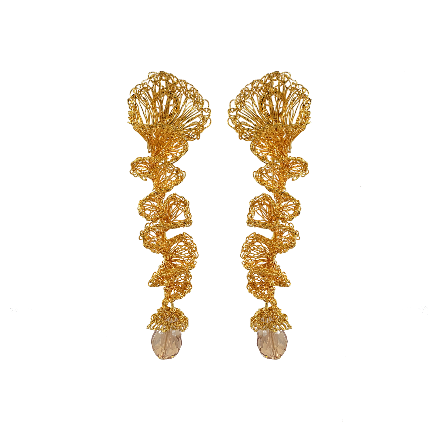 Amber & Gold Ella Handmade Crochet Long Earrings